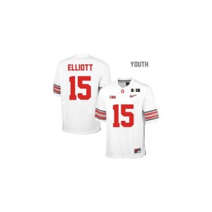 Game Youth Ohio State Jerseys of Ezekiel Elliott - #15 White Diamond Quest National Champions Patch